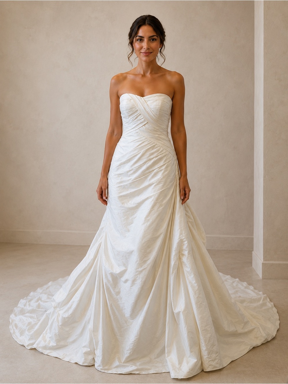 Strapless Ivory Wedding Gown with Ruched Bodice